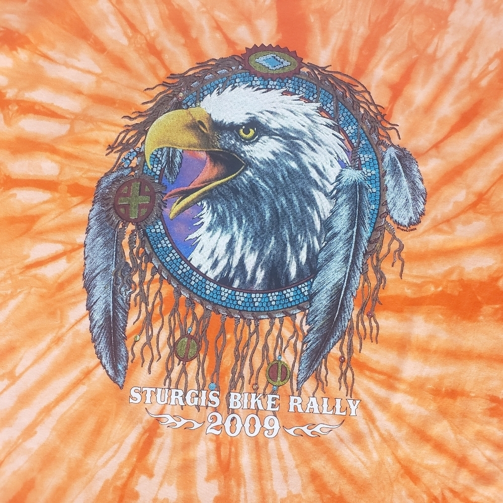 2009 Sturgis Motorcycle Rally T-Shirt Sz XL Orange Tie-Dye Eagle Print Bike Week - Picture 3 of 7